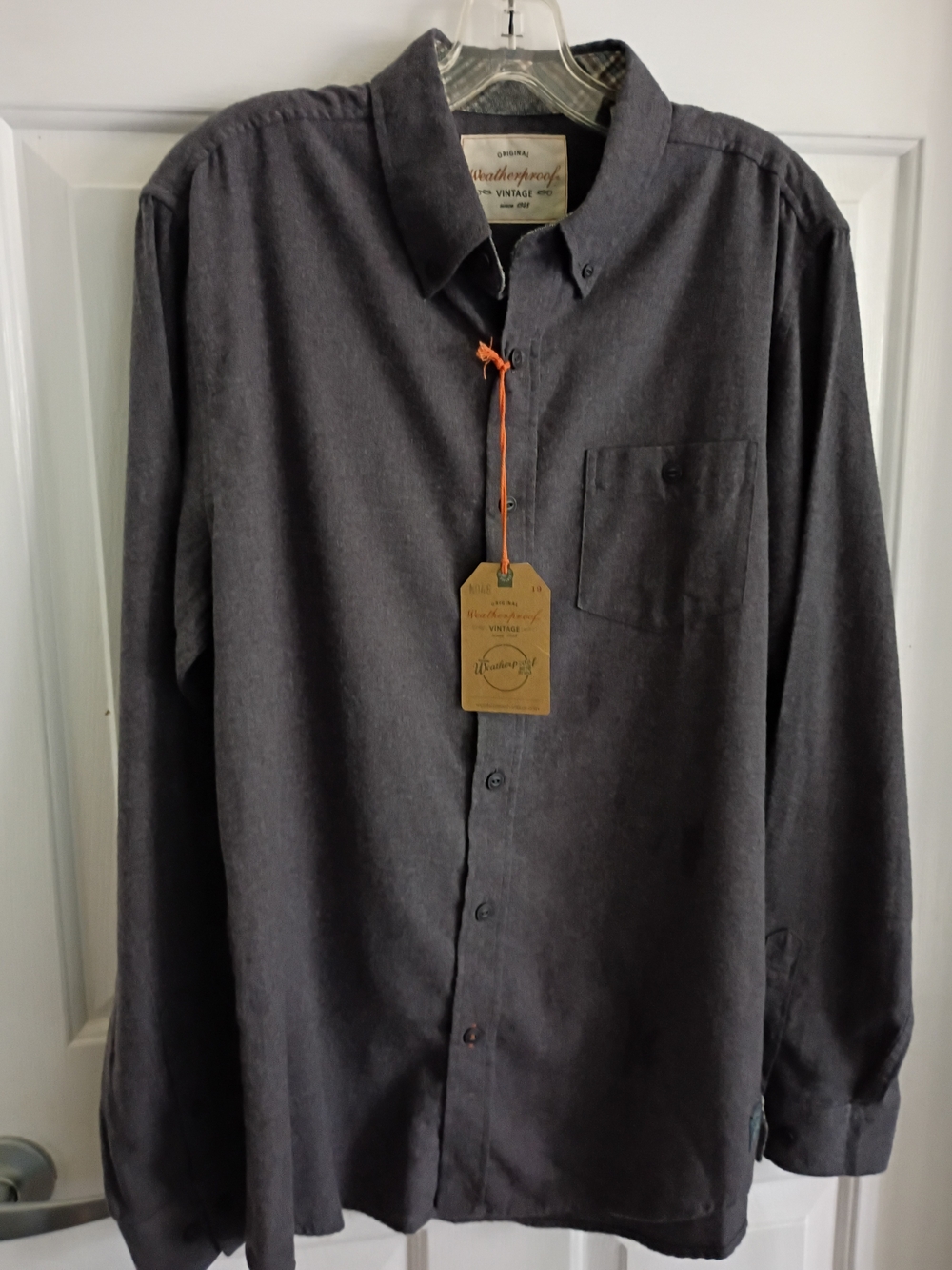 Flannel Button-Down Shirt - Charcoal Gray. New